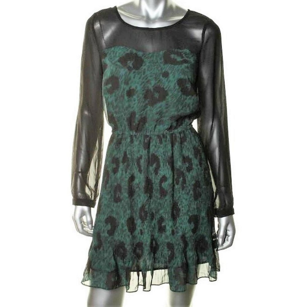 Jessica Simpson Dress Womens Jemmison Botanical Fauna Green~Black